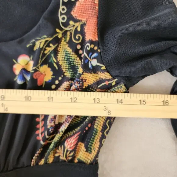 Desigual by Christian Lacoix XS pleated mesh waist Artsy Boho Festival floral - Picture 14 of 16